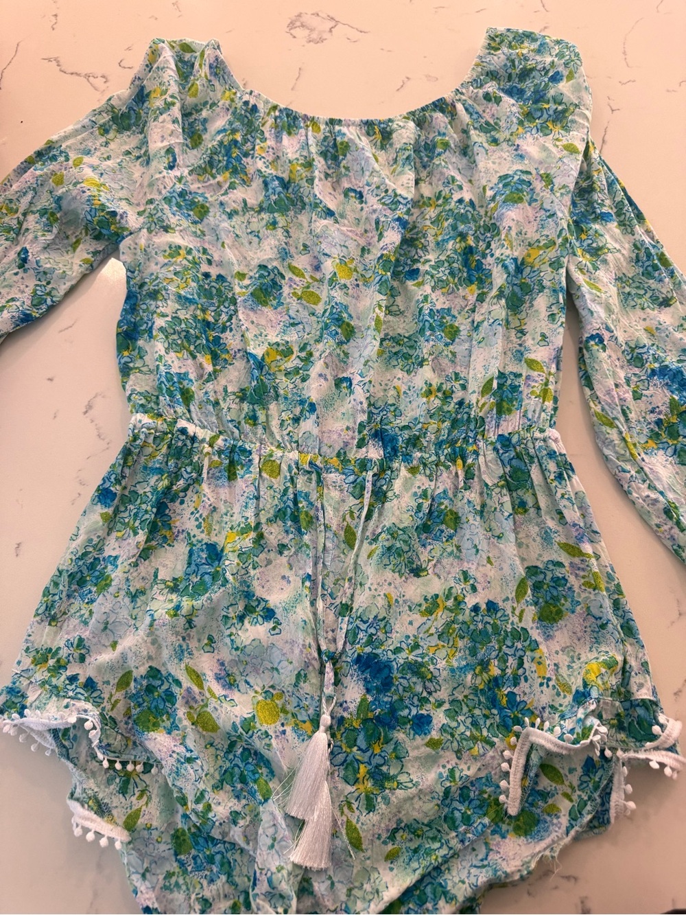 Victoria's Secret Blue, Green & White Floral Off-Shoulder Romper